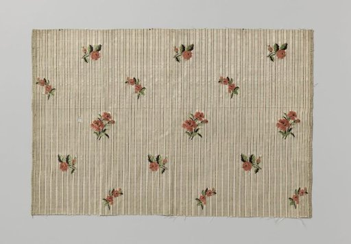 Fragment of striped silk pekin with scattered flowering branches