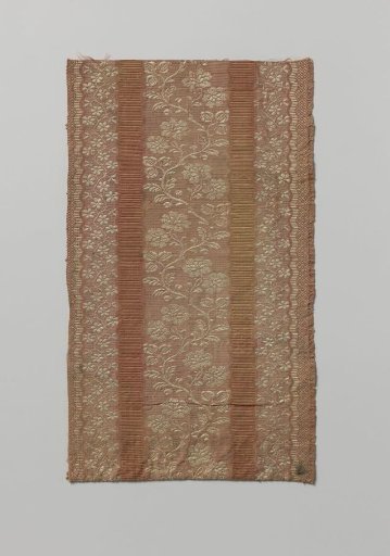 Fragment of red-striped silk mexicaine with white flowers