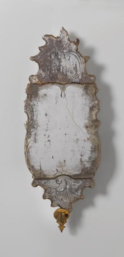 Mirror with a cut-glass border, with a matching chandelier
