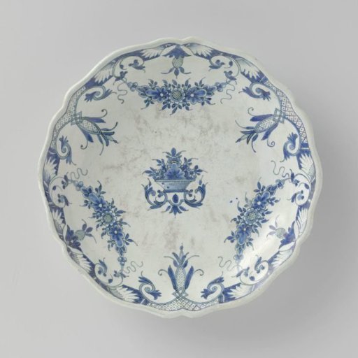 Plaque with a carved border, painted with a vase of flowers