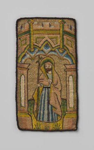 Fragment of an aurifries with embroidery of silk and gold thread