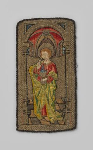 Fragment of an Aurifrieze, with Embroidery of Silk and Gold Thread