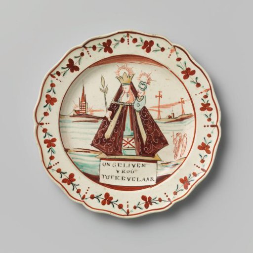 Round plate of hard-fired earthenware; creamware (Liverpool?)