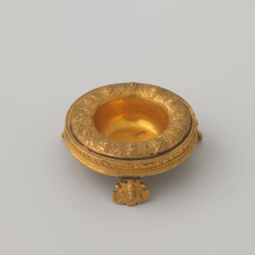 Galvanoplastic reproduction of a round salt cellar decorated with strapwork and masks