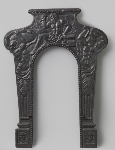 Cast-iron plate for fireplace surround, with Vulcanus