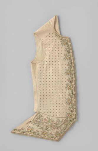 Vest of white silk, ribbed and with colored silk flowers