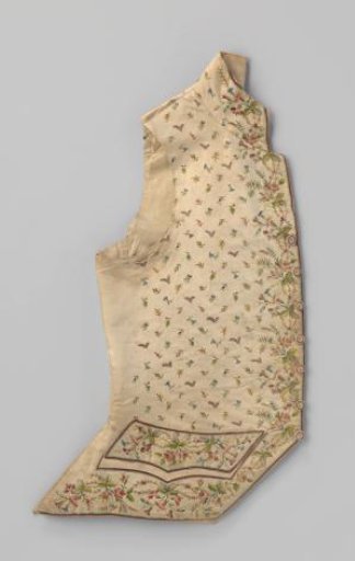 Waistcoat of white satin silk, with coloured flower border