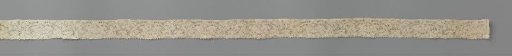 Strip of bobbin lace with a peony between two curved leaves
