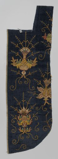 Chasuble, fragment, with flowers embroidered in silk and gold thread