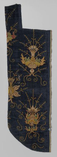 Chasuble, fragment, with flowers embroidered in silk and gold thread