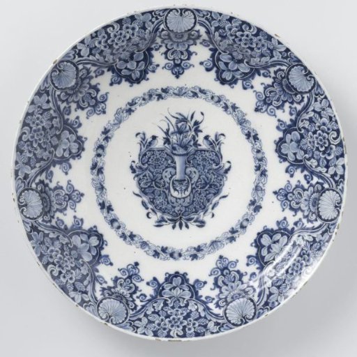 Blue painted faience dish