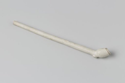 Pipe of white earth with lozenge figures and five lilies