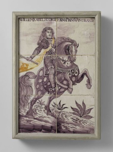 Tile tableau with portrait of Prince William IV on horseback, with inscription: WILLEM KAREL HENDRIK FRISO PRINS VAN ORANIE
