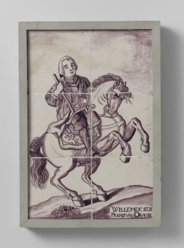 Tile tableau with portrait of Prince William V on horseback, with inscription: WILLEM DE 5DE PRINS VAN ORANIE