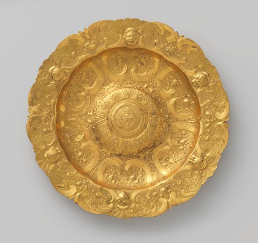 Galvanoplastic reproduction of a plate with chased ornament and coat of arms