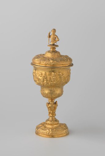 Galvanoplastic reproduction of a covered cup depicting a bacchanal
