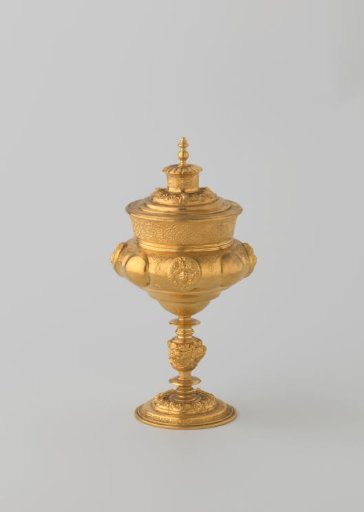 Galvanoplastic reproduction of a covered cup decorated with masks, fruit, and strapwork
