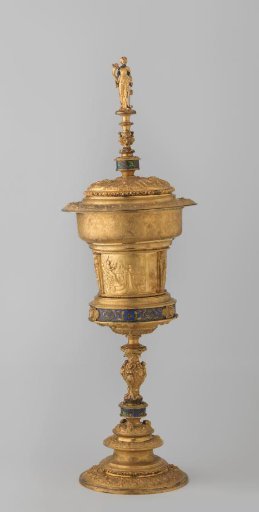 Galvanoplastic reproduction of a goblet with lid decorated with strapwork, maskons and enamel