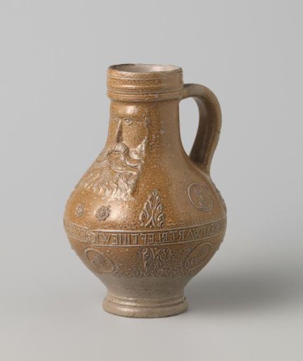 Jug (Bartmann jug) with portraits, leaves and an inscription