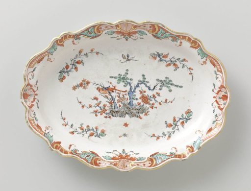 Saucer, multicolored painted with insects and flower branches