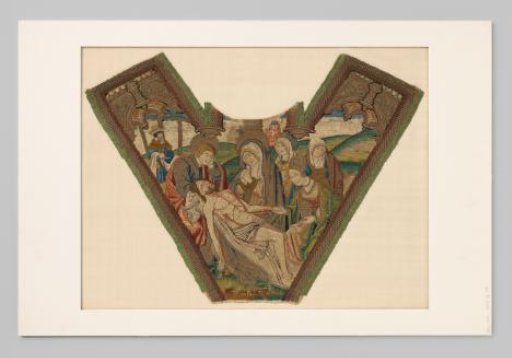 Forked cross with embroidery of silk and gold thread on linen
