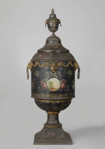 Lacquered Tea Bucket Decorated with Landscapes and Flowers