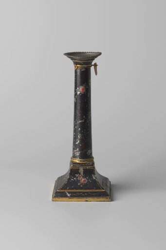 Black lacquered candlestick decorated with flowers