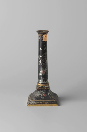 Black lacquered candelabrum decorated with flowers