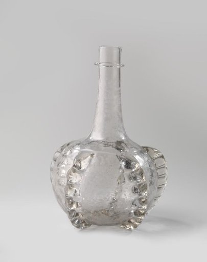 Bottle with rose branches, birds, and insects