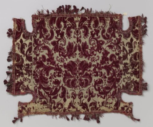 Chair upholstery of relief velvet with floral pattern in burgundy on natural