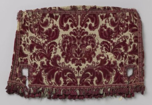 Chair upholstery of relief velvet with floral pattern in burgundy on natural