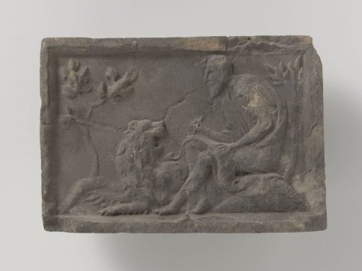Fireplace surround with a representation of the evangelist Mark