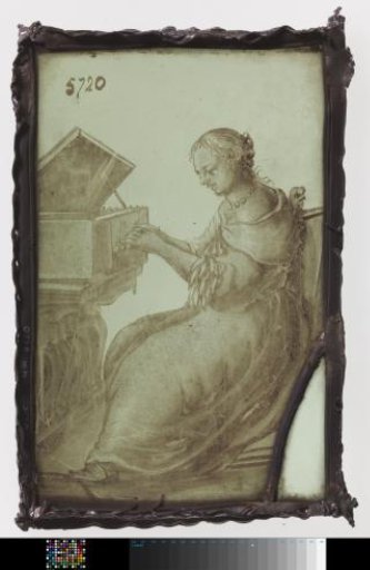 Pane with a lady playing a virginal