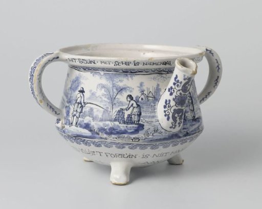 Room pot, painted with scenes from the peat boatmen's trade