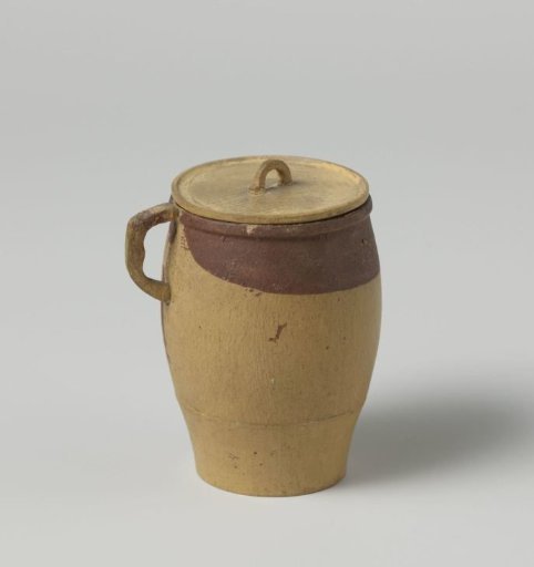 Storage jar with handle and lid, painted in light and dark brown