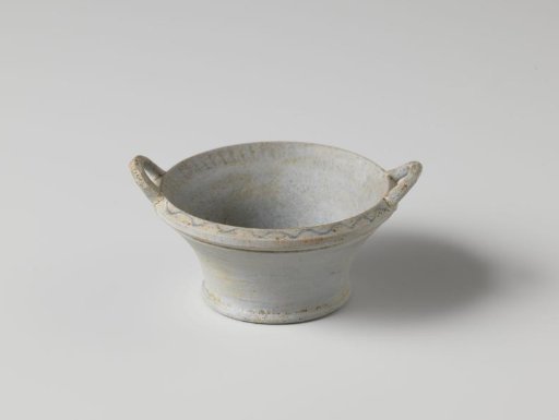Jug with two handles, decorated with blue wave line on grey ground