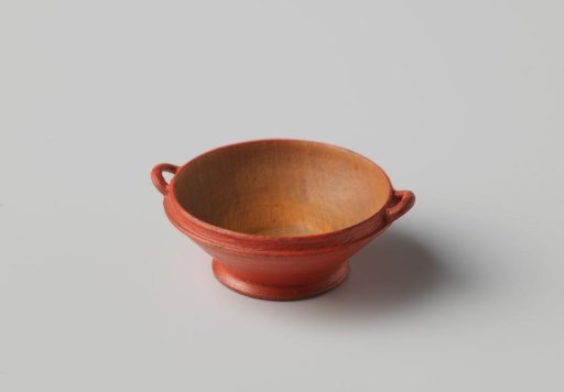Bowl with two handles on a stand ring, painted red