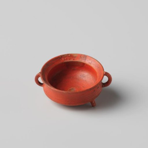 Cooking pot with two handles on three legs, painted red