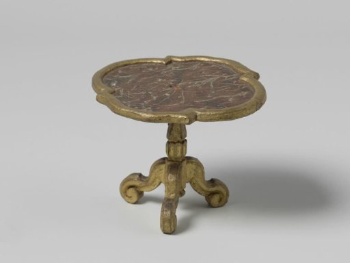 Tea table, with a marble top with cut corners