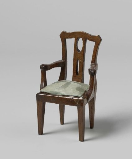 Armchair with Blue Upholstery and Straight Back with Openwork Central Stile