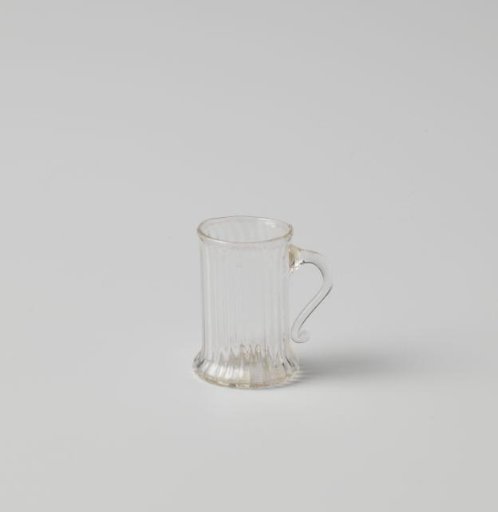Cup with handle, the body cylindrical with vertical ribs