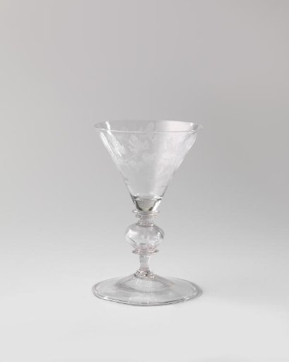 Chalice glass with leaf tendrils and birds