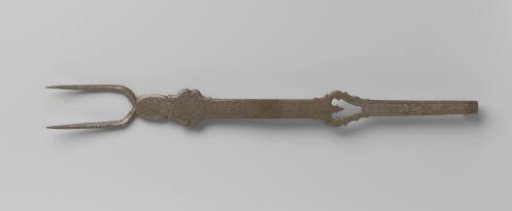 Meat fork of tinned iron with decorated handle