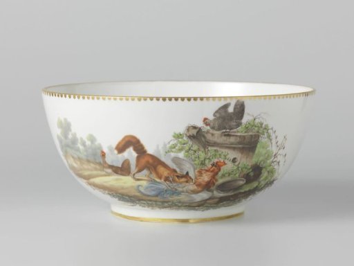 Washbasin, painted with poultry in a landscape