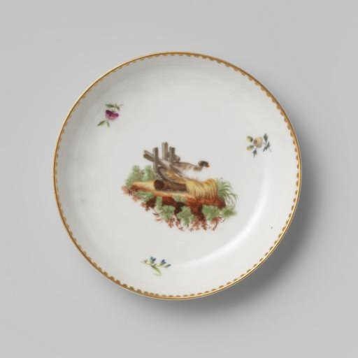 Dish, painted with poultry in a landscape