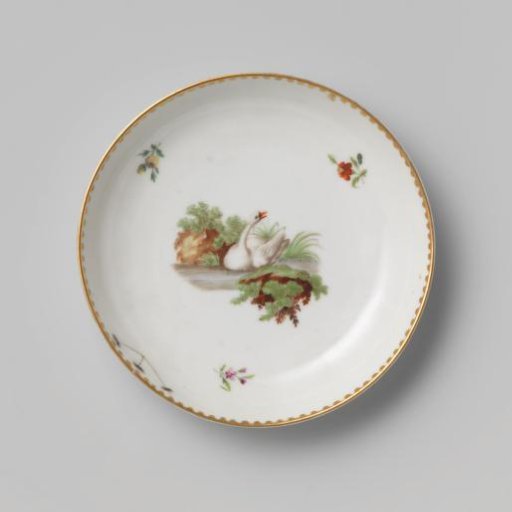 Dish, painted with poultry in a landscape