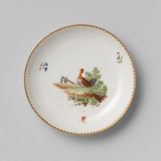 Dish, painted with poultry in a landscape