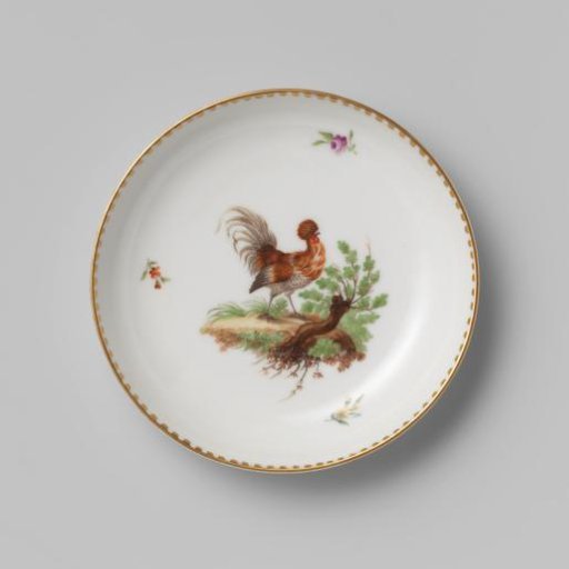 Dish, painted with poultry in a landscape