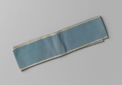 Ribbon of blue silk, edged with a white (or faded orange) border