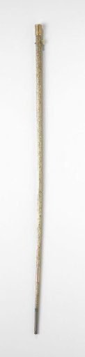 Staff of a narwhal tusk with a gilded copper knob and eye, with copper point